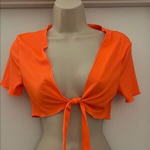 Fashion Nova Bright Orange Tie-Front Crop Top